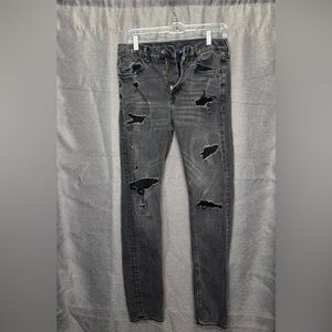H&M Dark Grey Distressed/Ripped Jeans Size 32 Good Condition